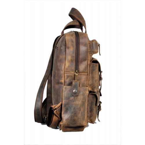  Devil Hunter 18 Leather Backpack for men/women Brown Leather Laptop Backpack