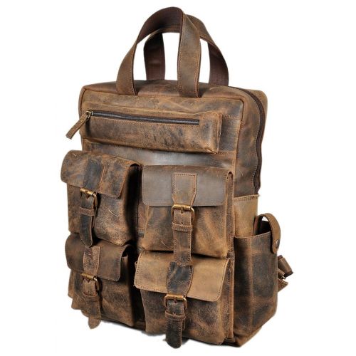  Devil Hunter 18 Leather Backpack for men/women Brown Leather Laptop Backpack