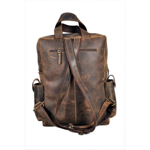  Devil Hunter 18 Leather Backpack for men/women Brown Leather Laptop Backpack