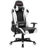 Devoko Racing Style Gaming Chair Height Adjustable Swivel PC Computer Chair with Headrest and Lumbar Support Leather Reclining Executive Office Chair (White)