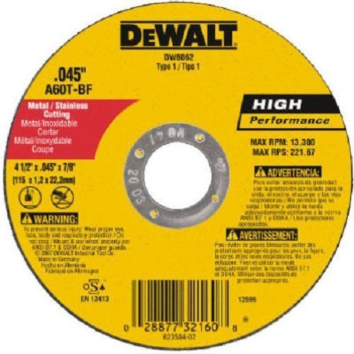  DeWalt DW8062 4-1/2 x .045 x 7/8 Type 1 Metal Cut Off Wheel - Quantity 40