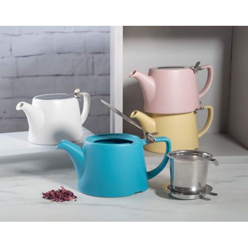  Dexam London Pottery Oval Teapot, Satin Grey, 3 Cup, Closed Box