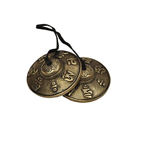  Dharma Store - Tibetan Tingsha Cymbals - 6.2 cm - OM Mane Padme Hum Symbols Embossed