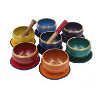 DharmaObjects Tibetan Large Palm Size Complete 7 Chakra Singing Bowls Premium Set