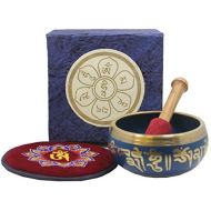 DharmaObjects Tibetan Yoga Meditation Om Mani Padme Hum Singing Bowl Mallet Cushion Box Gift Set (Navy Blue)명상종 싱잉볼