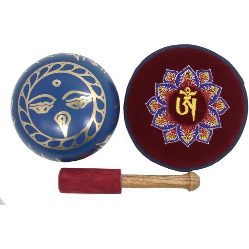  DharmaObjects Tibetan Yoga Meditation Om Mani Padme Hum Singing Bowl Mallet Cushion Box Gift Set (Navy Blue)명상종 싱잉볼