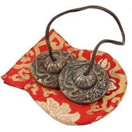 DharmaObjects Tibetan Premium Quality Om Mani Padme Hum Tingsha Cymbals 2.25 With Pouch