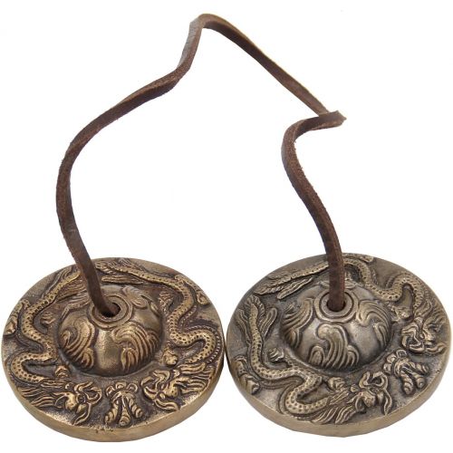  DharmaObjects Tibetan Premium Quality Om Mani Padme Hum Tingsha Cymbals 2.25 With Pouch