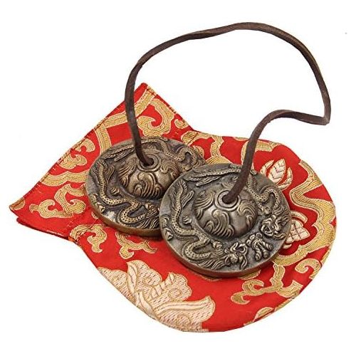  DharmaObjects Tibetan Premium Quality8 Lucky Symbols Tingsha Cymbals 2.25 With Pouch