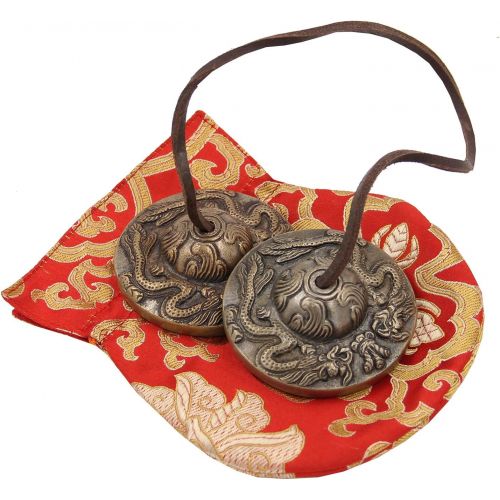  DharmaObjects Tibetan Premium Quality8 Lucky Symbols Tingsha Cymbals 2.25 With Pouch