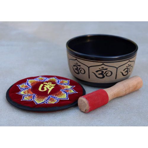  DharmaObjects Yoga Meditation 6 Inches Ganesh/OM Singing Bowl/Cushion/Mallet Gift Set명상종 싱잉볼