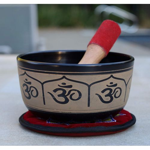  DharmaObjects Yoga Meditation 6 Inches Ganesh/OM Singing Bowl/Cushion/Mallet Gift Set명상종 싱잉볼