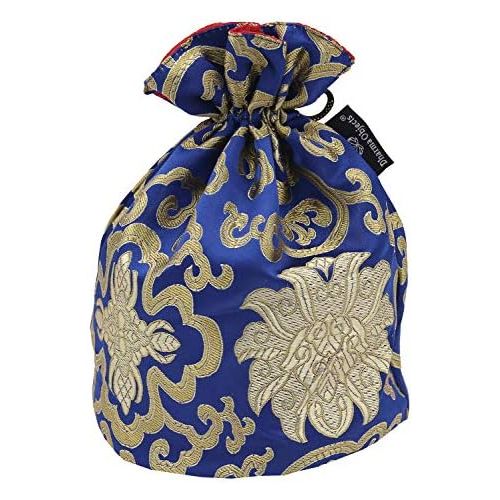  DharmaObjects Large ~ Tibetan OM MANI Singing Bowl Set ~ With Mallet, Brocade Cushion & Carry Bag ~ For Meditation, Chakra Healing, Prayer, Yoga (Blue)명상종 싱잉볼