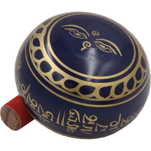  DharmaObjects Large ~ Tibetan OM MANI Singing Bowl Set ~ With Mallet, Brocade Cushion & Carry Bag ~ For Meditation, Chakra Healing, Prayer, Yoga (Blue)명상종 싱잉볼