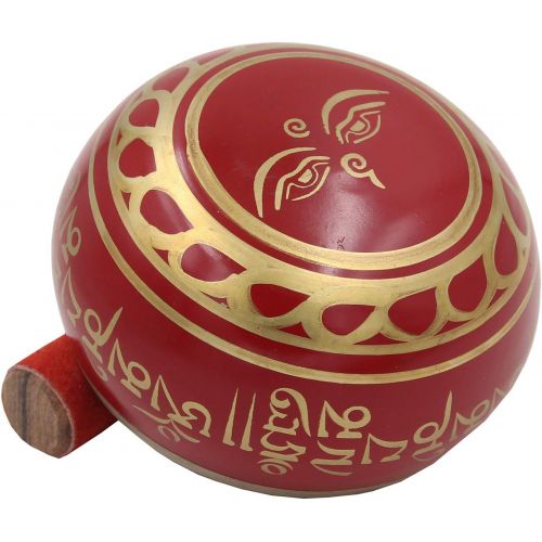  DharmaObjects Large ~ Tibetan OM MANI Singing Bowl Set ~ With Mallet, Brocade Cushion & Carry Bag ~ For Meditation, Chakra Healing, Prayer, Yoga (Red)명상종 싱잉볼