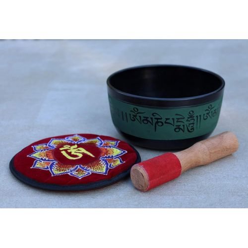  DharmaObjects Yoga Meditation 6 Inches Om Mani Buddha Singing Bowl/Cushion/Mallet Gift Set명상종 싱잉볼