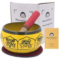 DharmaObjects Yoga Meditation 6 Inches 8 Lucky Symbols Singing Bowl/Cushion/Leather Mallet Gift Set (Yellow)명상종 싱잉볼