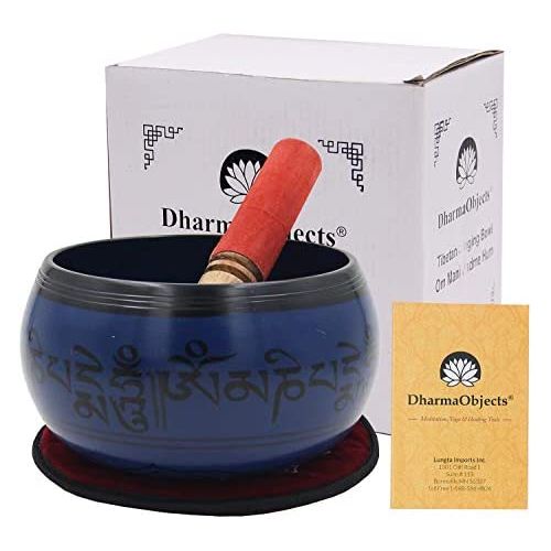  DharmaObjects Meditation Grade 6 Inches Tibetan Om Mani Singing Bowl Mallet/Cushion Set (Blue)명상종 싱잉볼