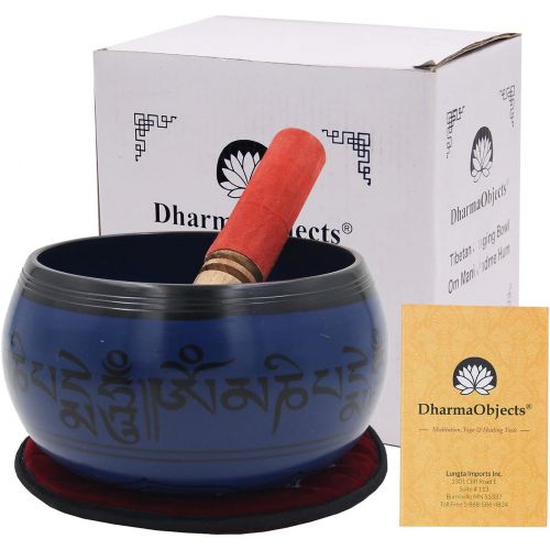  DharmaObjects Meditation Grade 6 Inches Tibetan Om Mani Singing Bowl Mallet/Cushion Set (Blue)명상종 싱잉볼