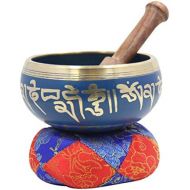 DharmaObjects Tibetan Meditation Om Mani Singing Bowl/Cushion/Mallet (Blue)명상종 싱잉볼