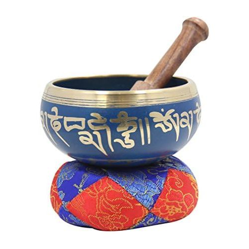  DharmaObjects Tibetan Meditation Om Mani Singing Bowl/Cushion/Mallet (Blue)명상종 싱잉볼