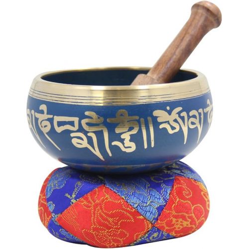  DharmaObjects Tibetan Meditation Om Mani Singing Bowl/Cushion/Mallet (Blue)명상종 싱잉볼