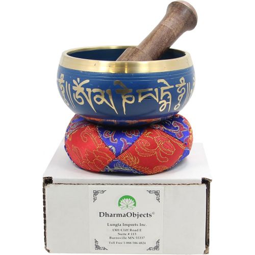  DharmaObjects Tibetan Meditation Om Mani Singing Bowl/Cushion/Mallet (Blue)명상종 싱잉볼