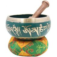 DharmaObjects Tibetan Meditation Om Mani Singing Bowl/Cushion/Mallet (Green)명상종 싱잉볼