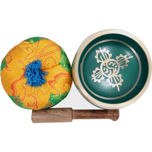  DharmaObjects Tibetan Meditation Om Mani Singing Bowl/Cushion/Mallet (Green)명상종 싱잉볼