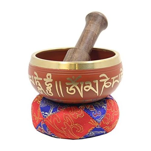  DharmaObjects Tibetan Meditation Om Mani Singing Bowl/Cushion/Mallet (Orange)명상종 싱잉볼