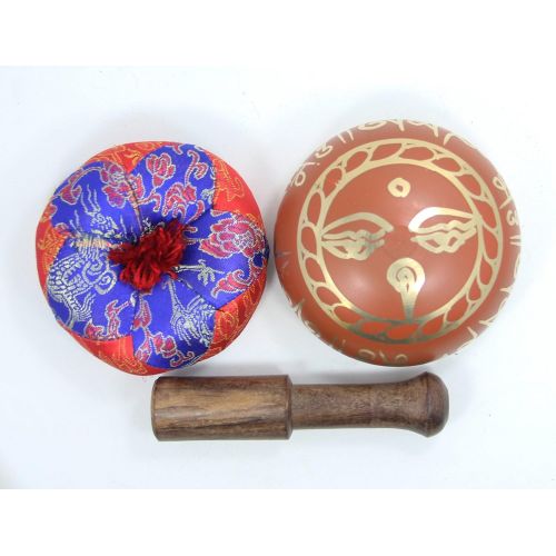  DharmaObjects Tibetan Meditation Om Mani Singing Bowl/Cushion/Mallet (Orange)명상종 싱잉볼