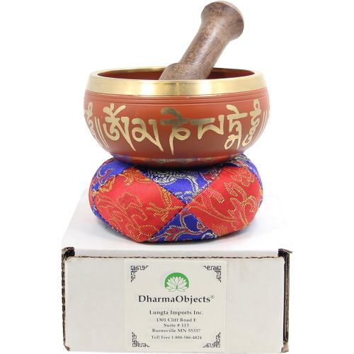  DharmaObjects Tibetan Meditation Om Mani Singing Bowl/Cushion/Mallet (Orange)명상종 싱잉볼