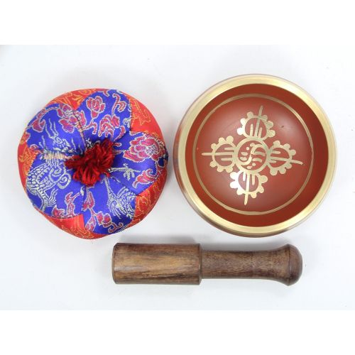  DharmaObjects Tibetan Meditation Om Mani Singing Bowl/Cushion/Mallet (Orange)명상종 싱잉볼