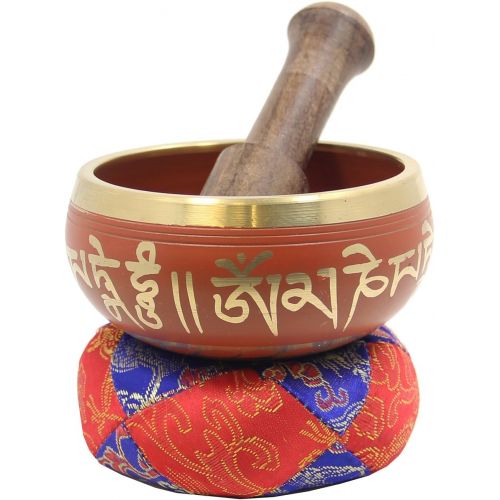  DharmaObjects Tibetan Meditation Om Mani Singing Bowl/Cushion/Mallet (Orange)명상종 싱잉볼