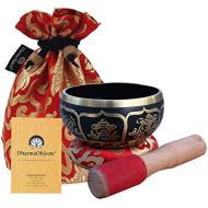 DharmaObjects ~ Tibetan OM MANI Singing Bowl Set ~ With Mallet, Brocade Cushion & Carry Bag ~ For Meditation, Chakra Healing, Prayer, Yoga명상종 싱잉볼