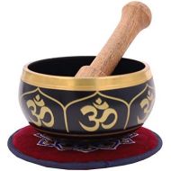 DharmaObjects Yoga Meditation Om Peace Singing Bowl/Red Velvet OM Cushion/Wooden Mallet Set명상종 싱잉볼