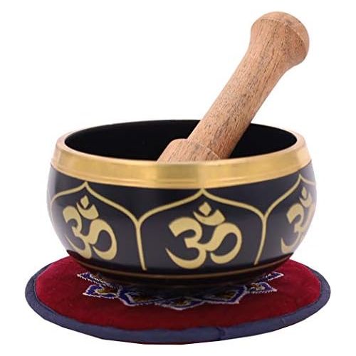  DharmaObjects Yoga Meditation Om Peace Singing Bowl/Red Velvet OM Cushion/Wooden Mallet Set명상종 싱잉볼