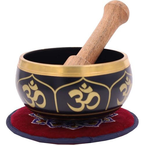  DharmaObjects Yoga Meditation Om Peace Singing Bowl/Red Velvet OM Cushion/Wooden Mallet Set명상종 싱잉볼