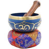 DharmaObjects Tibetan Relaxing Om Singing Bowl/Cushion/Mallet (Blue)명상종 싱잉볼