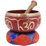 DharmaObjects Tibetan Relaxing Om Singing Bowl/Cushion/Mallet (Red)명상종 싱잉볼