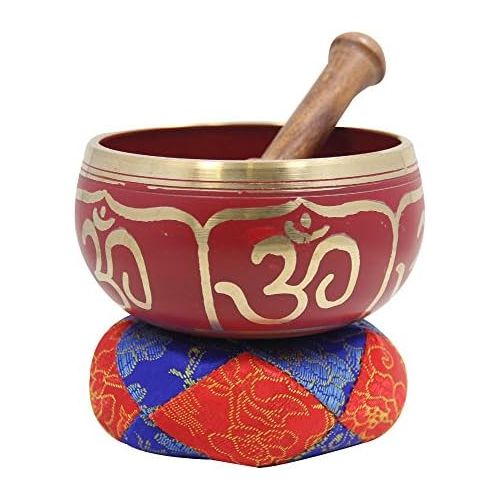  DharmaObjects Tibetan Relaxing Om Singing Bowl/Cushion/Mallet (Red)명상종 싱잉볼
