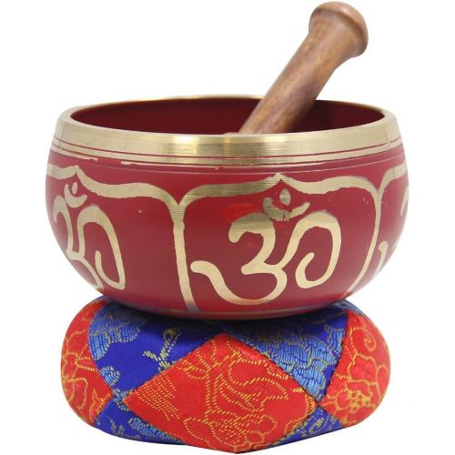  DharmaObjects Tibetan Relaxing Om Singing Bowl/Cushion/Mallet (Red)명상종 싱잉볼