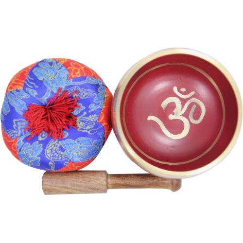  DharmaObjects Tibetan Relaxing Om Singing Bowl/Cushion/Mallet (Red)명상종 싱잉볼