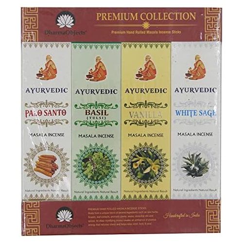  인센스스틱 DharmaObjects Ayurvedic Incense Sticks Variety Pack of 12 Premium Fragrances White Sage Basil Vanilla Nature Fresh Palo Santo and Lavender