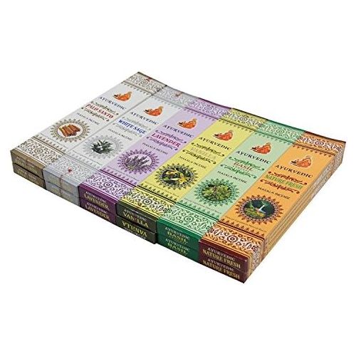  인센스스틱 DharmaObjects Ayurvedic Incense Sticks Variety Pack of 12 Premium Fragrances White Sage Basil Vanilla Nature Fresh Palo Santo and Lavender