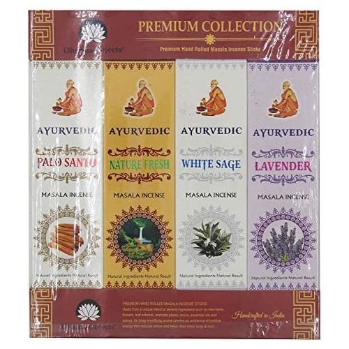  인센스스틱 DharmaObjects Ayurvedic Incense Sticks Variety Pack of 12 Premium Fragrances White Sage Basil Vanilla Nature Fresh Palo Santo and Lavender