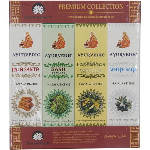  인센스스틱 DharmaObjects Ayurvedic Incense Sticks Variety Pack of 12 Premium Fragrances White Sage Basil Vanilla Nature Fresh Palo Santo and Lavender