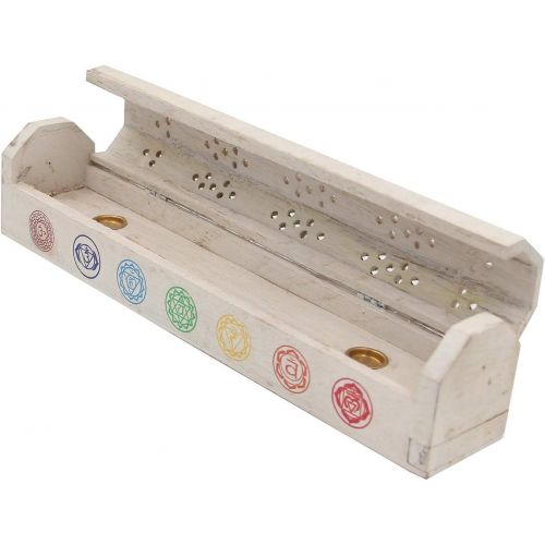  인센스스틱 DharmaObjects 2 Pack Wooden Coffin Incense Burner with Buddha Brass Inlays and Storage Compartment - 12X2X2 Inches (7 Chakra Signs)