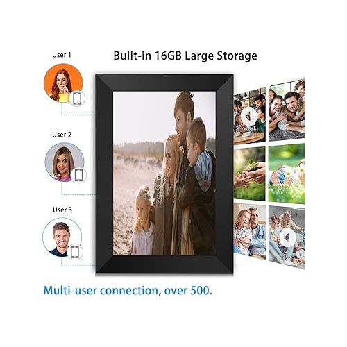  Frameo 10.1 Inch WiFi Digital Photo Frame with IPS Touch Screen HD Display, Easy to Send Picture and Video Remotely via APP from Anywhere, 16GB Large Storage, Auto Rotate, Slideshow, Wall Mountable