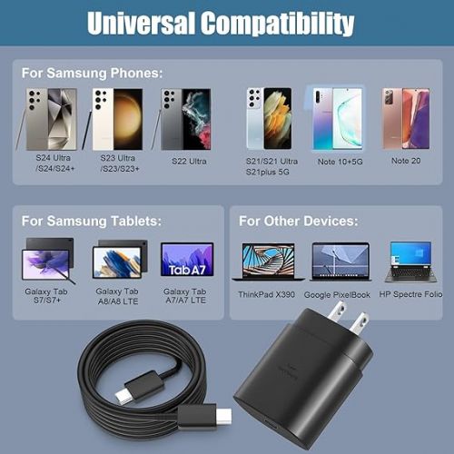  S24 S23 S22 Ultra Samsung Charger Fast Charging,25W Android Phone Charger Cord Type C Block & Super Fast Charger USB C Cable 10Ft for Samsung Galaxy S24/S23/S22/S21/S20/Plus/Ultra/FE/Note 20/10,2 Pack